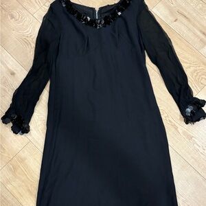 Vintage Black Cocktail Dress with Sequin Collar and Sleeves Carol Brent Size 14
